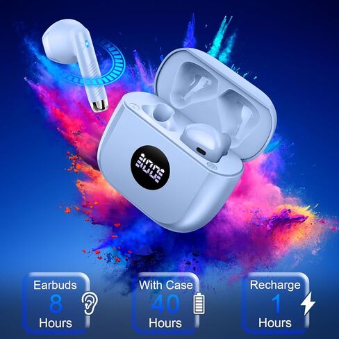 Wireless Earbuds, Bluetooth 5.4 Headphones HiFi Stereo, in Ear Earphones with 4 ENC Noise Cancelling Mics, 40H Playback Ear Buds with Mini Case LED Display, IP7 Waterproof Headset with USB C Charging in Kuwait