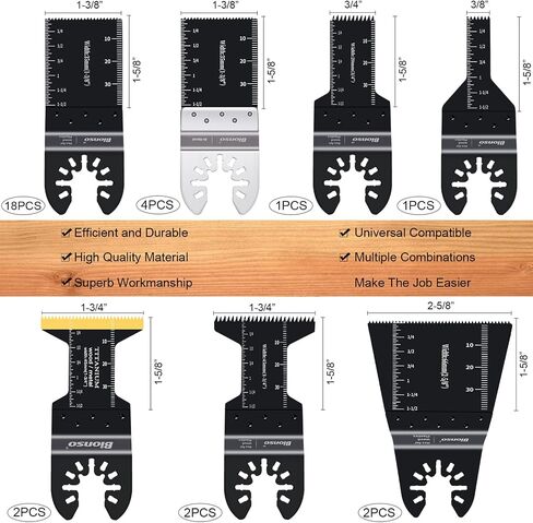Bionso 28PCS Oscillating Saw Blades, Professional Universal Titanium Multitool Blades for Wood Plastics Metal, Quick Release Multi Tool Blades Kits Fit Dewalt Ryobi Milwaukee Rockwell Fein Makita in Kuwait