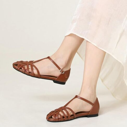 Women's Closed Toe Flat Sandals Trendy Strappy Gladiator Shoes with Ankle Strap Boho Dressy Summer Sandals 2025 in Saudi Arabia