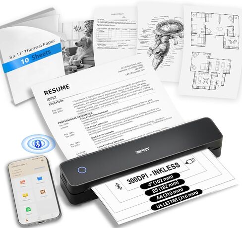 تدعم طابعات IDPRT Portable Protable Travel ، 300DPI Pluetooth Thermal Printers 8.5 "X11" US Letter و A4 و Inkless Print in Kuwait