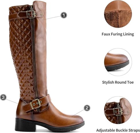 DREAM PAIRS Women's Knee High Boots Low Block Heel Riding Boots Round Toe Side Zipper Biker Motorcycle Buckle Boots in Saudi Arabia