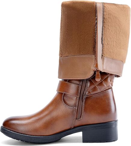 DREAM PAIRS Women's Knee High Boots Low Block Heel Riding Boots Round Toe Side Zipper Biker Motorcycle Buckle Boots in Saudi Arabia