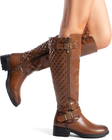 DREAM PAIRS Women's Knee High Boots Low Block Heel Riding Boots Round Toe Side Zipper Biker Motorcycle Buckle Boots in Saudi Arabia