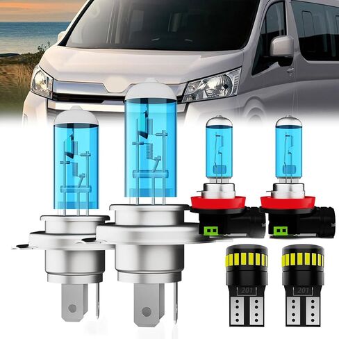 Headlight Bulbs License Plate Lights Fit For Toyota Hiace 2007-2015 2020, 9003 High Low Beam + H11 Fog Lights Halogen Light Bulb + License Plate Lights, Pack of 6 in Kuwait
