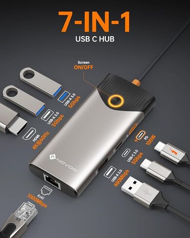Novoo USB C station Dual Monitor ، 15 في 1 محطة لرسوم الإرساء 3 مع 2 HDMI ، VGA ، USB C/A المنافذ ، 100 واط PD ، RJ45 ، SD/TF والصوت ، محول متعددة ل MacBook/Dell/iPhone/iPad/HP/HP/Lenovo in Kuwait