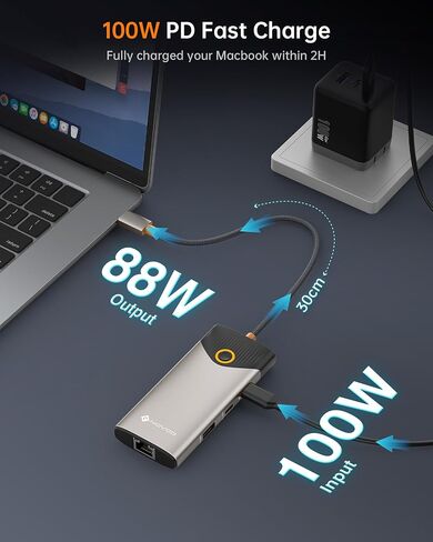 Novoo USB C station Dual Monitor ، 15 في 1 محطة لرسوم الإرساء 3 مع 2 HDMI ، VGA ، USB C/A المنافذ ، 100 واط PD ، RJ45 ، SD/TF والصوت ، محول متعددة ل MacBook/Dell/iPhone/iPad/HP/HP/Lenovo in Kuwait