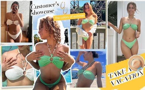 SISKIN Bikini Sets for Women, High Waisted Bandeau Ring Linked Bathing Suit Ruched Burst Halter Textured Two Piece Swimsuits in Saudi Arabia