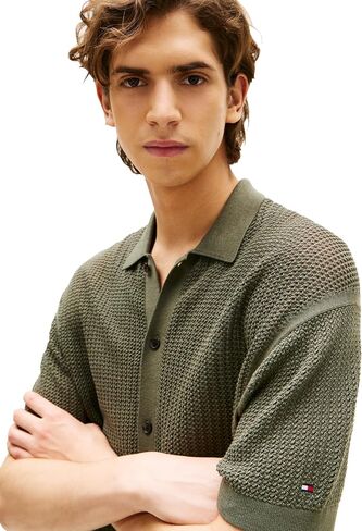 Tommy Hilfiger Men's Structured Knit Short Sleeve Regular Fit Overshirt in Saudi Arabia