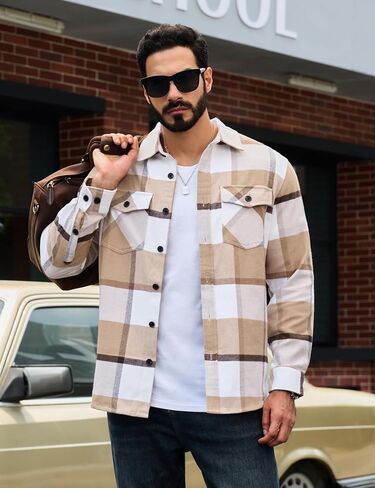 TACVASEN Men's Flannel Shirts Long Sleeve Button Down Soft Brushed Cotton Flannel Casual Plaid Spring Fall Shirt in Saudi Arabia