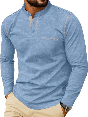 Sailwind Men's Henley Shirts Long Sleeve Button T-Shirt Casual Stylish Cotton Pullover Shirt with Pocket in Saudi Arabia