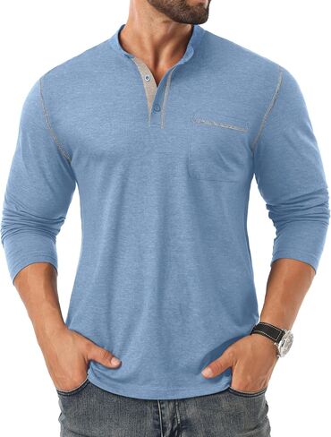 Sailwind Men's Henley Shirts Long Sleeve Button T-Shirt Casual Stylish Cotton Pullover Shirt with Pocket in Saudi Arabia