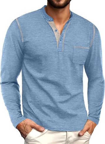 Sailwind Men's Henley Shirts Long Sleeve Button T-Shirt Casual Stylish Cotton Pullover Shirt with Pocket in Saudi Arabia