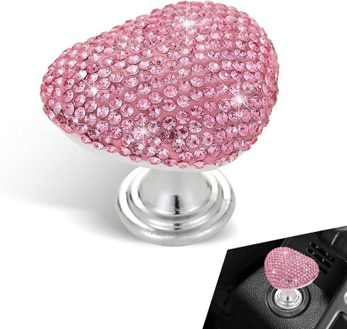 Bling Car One-Touch Button ، مخصصة لزواج الإشعال الزخرفي الملموس على شكل قلب من نوع الروك المقاوم للخدش ، وبدء/إيقاف محرك شارات التحكم ، لمعظم السيارات (Pink #02) in Kuwait