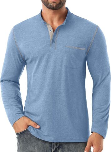 Sailwind Men's Henley Shirts Long Sleeve Button T-Shirt Casual Stylish Cotton Pullover Shirt with Pocket in Saudi Arabia