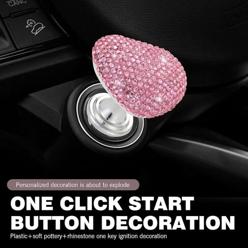 Bling Car One-Touch Button ، مخصصة لزواج الإشعال الزخرفي الملموس على شكل قلب من نوع الروك المقاوم للخدش ، وبدء/إيقاف محرك شارات التحكم ، لمعظم السيارات (Pink #02) in Kuwait