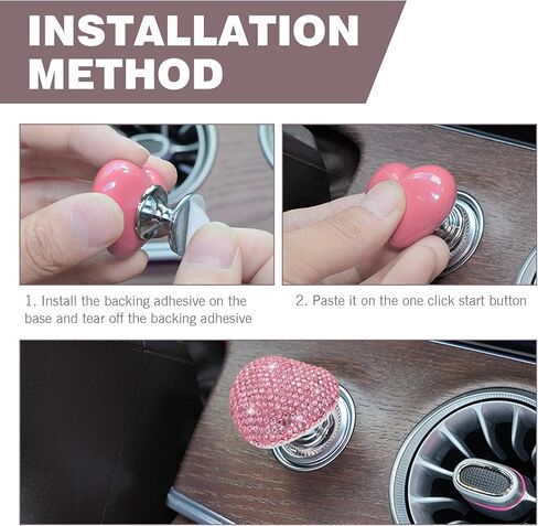 Bling Car One-Touch Button ، مخصصة لزواج الإشعال الزخرفي الملموس على شكل قلب من نوع الروك المقاوم للخدش ، وبدء/إيقاف محرك شارات التحكم ، لمعظم السيارات (Pink #02) in Kuwait
