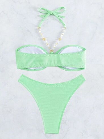 SISKIN Bikini Sets for Women, High Waisted Bandeau Ring Linked Bathing Suit Ruched Burst Halter Textured Two Piece Swimsuits in Saudi Arabia
