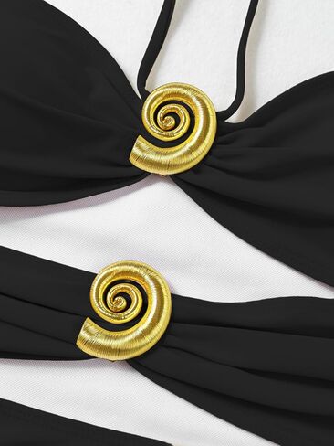 Bandeau Swimsuits for Women 2025 One Piece Swimwear with Coverup Skirt Conch Bathing Suit Swim Outfits Vacation Wear in Kuwait