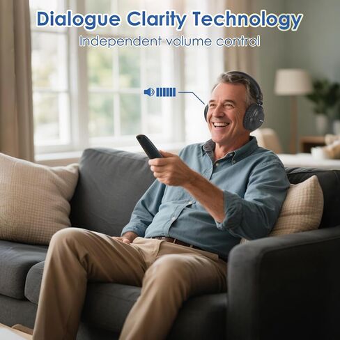 Simolio 737d2 ​​Plus - سماعات الرأس اللاسلكية لمشاهدة التلفزيون مع السينما وتوضيح أوضاع الحوار ، وحجم سماعات الرأس المزدوجة Bluetooth لكبار السن ، لا تأخير ، وضع التلفزيون والبلوتوث ، 164 قدم/50 م in Kuwait