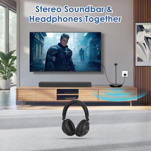 Simolio 737d2 ​​Plus - سماعات الرأس اللاسلكية لمشاهدة التلفزيون مع السينما وتوضيح أوضاع الحوار ، وحجم سماعات الرأس المزدوجة Bluetooth لكبار السن ، لا تأخير ، وضع التلفزيون والبلوتوث ، 164 قدم/50 م in Kuwait