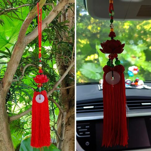 Car Hanging Decoration, Rearview Mirror Decorations, Chinese Traditional Style Crystal Tassel Dangling Ornaments, Home Decoration for Luck Safety Blessing (J) in Saudi Arabia
