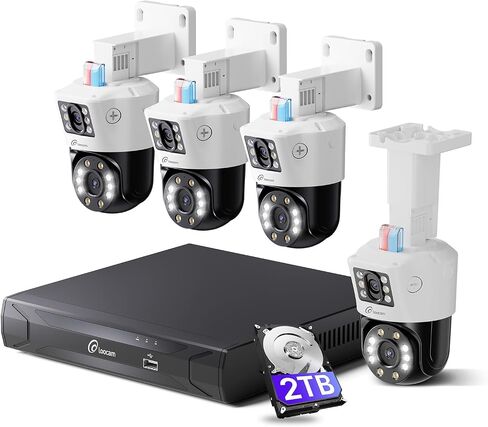 نظام كاميرا أمان 4K CCTV ، 4pcs Pan & Tilt Wired Poe IP Cameras تم تعيينه في الهواء الطلق في الهواء الطلق ، و AI Profer in Kuwait