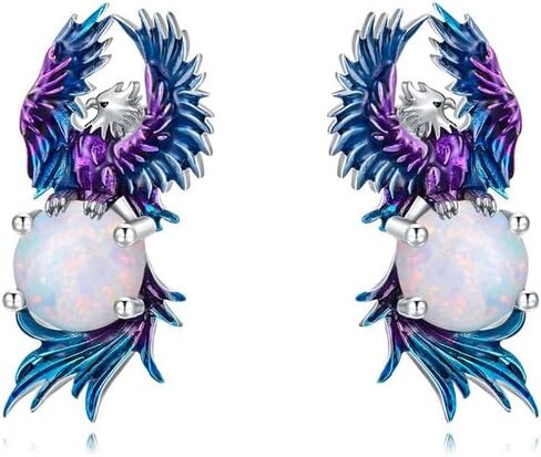925 Sterling Silver Animal Shaped Opal Stud Earrings for Women Gift Phoenix/Butterfly/Bee/Flamingo/Penguin/Owl/Scorpion/Frog/Shark/Dolphin/Cat in Kuwait