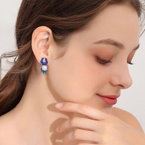 925 Sterling Silver Animal Shaped Opal Stud Earrings for Women Gift Phoenix/Butterfly/Bee/Flamingo/Penguin/Owl/Scorpion/Frog/Shark/Dolphin/Cat in Kuwait