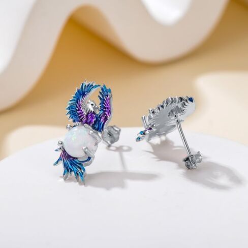 925 Sterling Silver Animal Shaped Opal Stud Earrings for Women Gift Phoenix/Butterfly/Bee/Flamingo/Penguin/Owl/Scorpion/Frog/Shark/Dolphin/Cat in Kuwait