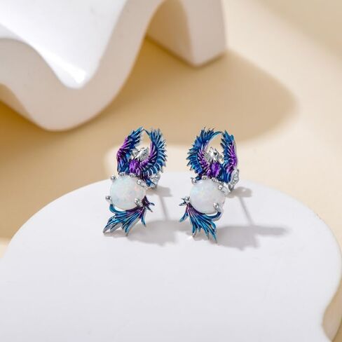925 Sterling Silver Animal Shaped Opal Stud Earrings for Women Gift Phoenix/Butterfly/Bee/Flamingo/Penguin/Owl/Scorpion/Frog/Shark/Dolphin/Cat in Kuwait