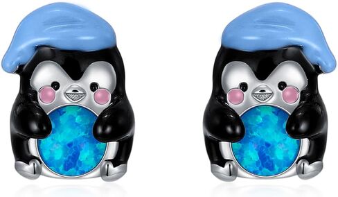 925 Sterling Silver Animal Shaped Opal Stud Earrings for Women Gift Phoenix/Butterfly/Bee/Flamingo/Penguin/Owl/Scorpion/Frog/Shark/Dolphin/Cat in Kuwait