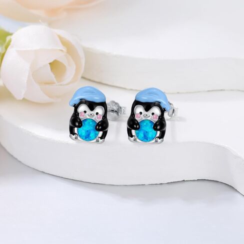 925 Sterling Silver Animal Shaped Opal Stud Earrings for Women Gift Phoenix/Butterfly/Bee/Flamingo/Penguin/Owl/Scorpion/Frog/Shark/Dolphin/Cat in Kuwait