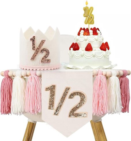 1/2 Birthday Boy Half Birthday Decorations High Chair Banner, 6 Month Girl Tassel Wood Bead Highchair Garland Blue in Saudi Arabia