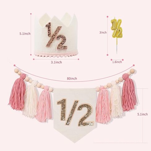 1/2 Birthday Boy Half Birthday Decorations High Chair Banner, 6 Month Girl Tassel Wood Bead Highchair Garland Blue in Saudi Arabia