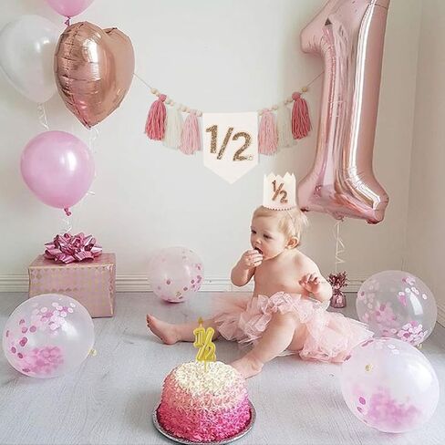 1/2 Birthday Boy Half Birthday Decorations High Chair Banner, 6 Month Girl Tassel Wood Bead Highchair Garland Blue in Saudi Arabia