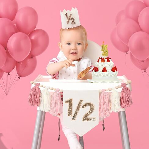 1/2 Birthday Boy Half Birthday Decorations High Chair Banner, 6 Month Girl Tassel Wood Bead Highchair Garland Blue in Saudi Arabia