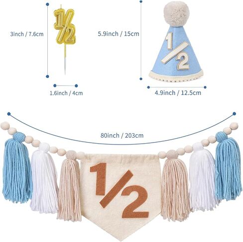 1/2 Birthday Boy Half Birthday Decorations High Chair Banner, 6 Month Girl Tassel Wood Bead Highchair Garland Blue in Saudi Arabia