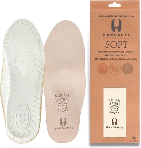 HANDARTE Leather Orthopedic Insoles | Padded Comfort Shoe Inserts for Men/Women | 100% Natural Goatskin - ChromeFree, Anti Sweat & Anti-Odor - Suitable for No-Socks (US W10/M8.5 | EU42) in Saudi Arabia
