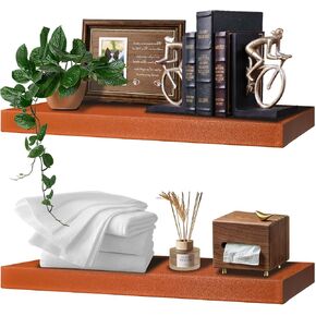Floating Shelves for Wall - Small Shelf for Wall, Wood Shelves with Faux Leather Wrap for Home Decor, Floating Shelves for Bathroom, Bedroom, Office, and Kitchen, Set of 2 (2, Dark Brown) in Kuwait