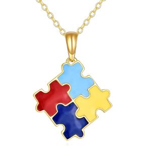 KECHO Autism Awareness Necklace 14K Gold Autism Puzzle Piece Pendant Necklace ASD Autism Jewelry For Women Inspirational Autism Awareness Gifts in Saudi Arabia