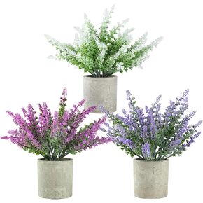 Plant Stand Indoor，3-Pack Lifelike Artificial Lavender ，Artificial Plants Indoor, Nordic Lavender Table Decor，Biodegradable Pot,Suitable for Home and Office Decor in Saudi Arabia