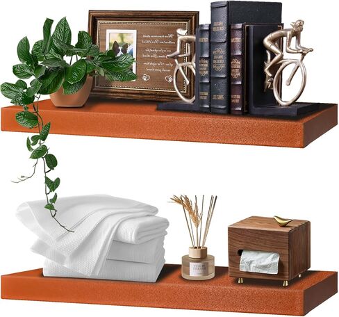 Floating Shelves for Wall - Small Shelf for Wall, Wood Shelves with Faux Leather Wrap for Home Decor, Floating Shelves for Bathroom, Bedroom, Office, and Kitchen, Set of 2 (2, Dark Brown) in Kuwait