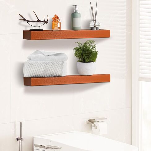 Floating Shelves for Wall - Small Shelf for Wall, Wood Shelves with Faux Leather Wrap for Home Decor, Floating Shelves for Bathroom, Bedroom, Office, and Kitchen, Set of 2 (2, Dark Brown) in Kuwait