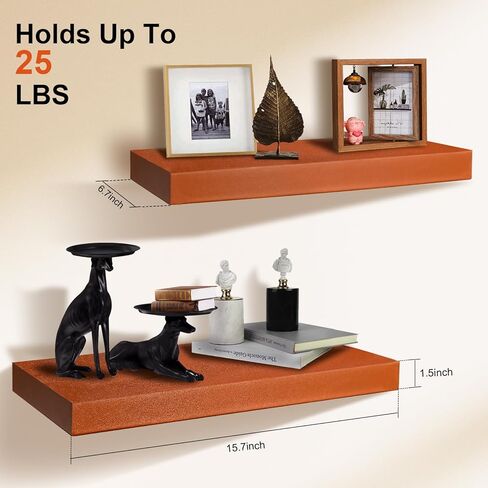 Floating Shelves for Wall - Small Shelf for Wall, Wood Shelves with Faux Leather Wrap for Home Decor, Floating Shelves for Bathroom, Bedroom, Office, and Kitchen, Set of 2 (2, Dark Brown) in Kuwait