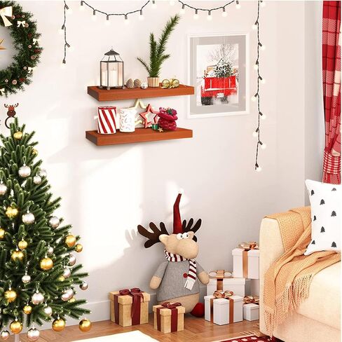 Floating Shelves for Wall - Small Shelf for Wall, Wood Shelves with Faux Leather Wrap for Home Decor, Floating Shelves for Bathroom, Bedroom, Office, and Kitchen, Set of 2 (2, Dark Brown) in Kuwait
