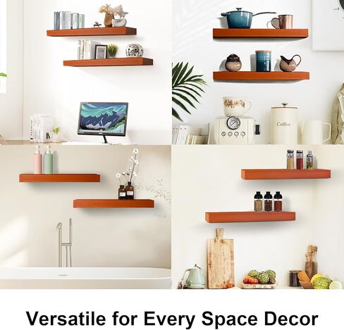 Floating Shelves for Wall - Small Shelf for Wall, Wood Shelves with Faux Leather Wrap for Home Decor, Floating Shelves for Bathroom, Bedroom, Office, and Kitchen, Set of 2 (2, Dark Brown) in Kuwait