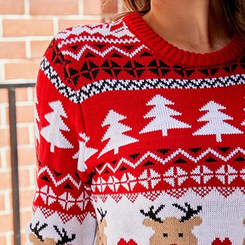 Women's Fall Winter Xmas Sweaters Long Sleeve Round Neck Knitted Sweater Chunky Pullover Top Loose Fit in Kuwait