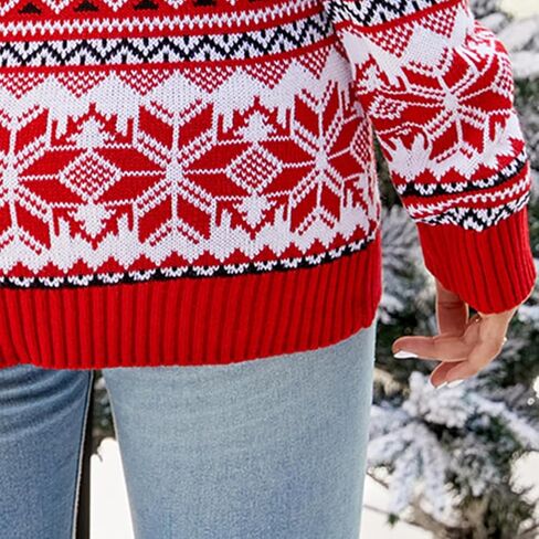 Women's Fall Winter Xmas Sweaters Long Sleeve Round Neck Knitted Sweater Chunky Pullover Top Loose Fit in Kuwait