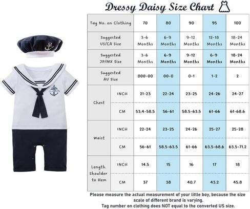 Dressy Daisy Infant Baby Boy Sailor Outfit Nautical Onesie Romper Bodysuit Costume Clothes with Hat, White Navy in Saudi Arabia