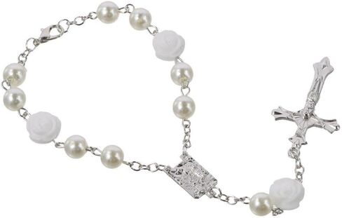 BYOBYO 2Pcs Car Rosary Mirror Rearview, Rose Beads Cross Hanging Accessories Mirror Interior Decors Car Accessories Parts for Car, Automotive, Vehicle(White) in Saudi Arabia